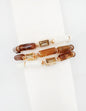 Brown and White Oval Stone and Crystal Beaded Set of 3 Stretch Bracelets