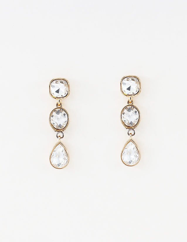 Triple Drop Crystal and Gold Geometric 2" Earring