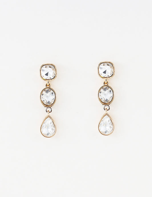Triple Drop Crystal and Gold Geometric 2" Earring