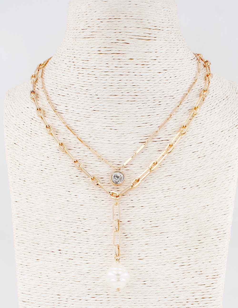 Gold Chain with Y Drop with Stone 16"-18" Necklace