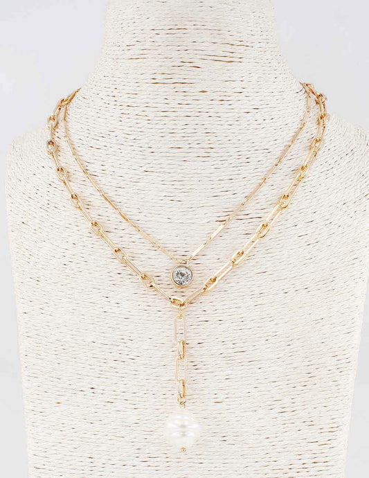 Gold Chain with Y Drop with Stone 16"-18" Necklace