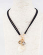 Black Cord with Crystal and Stone Charms 16"-18" Necklace
