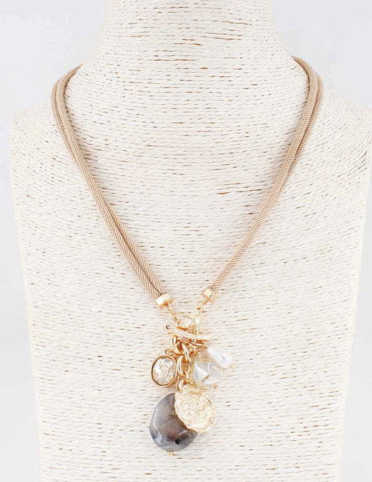 Natural/Tan Cord with Crystal and Stone Charms 16"-18" Necklace