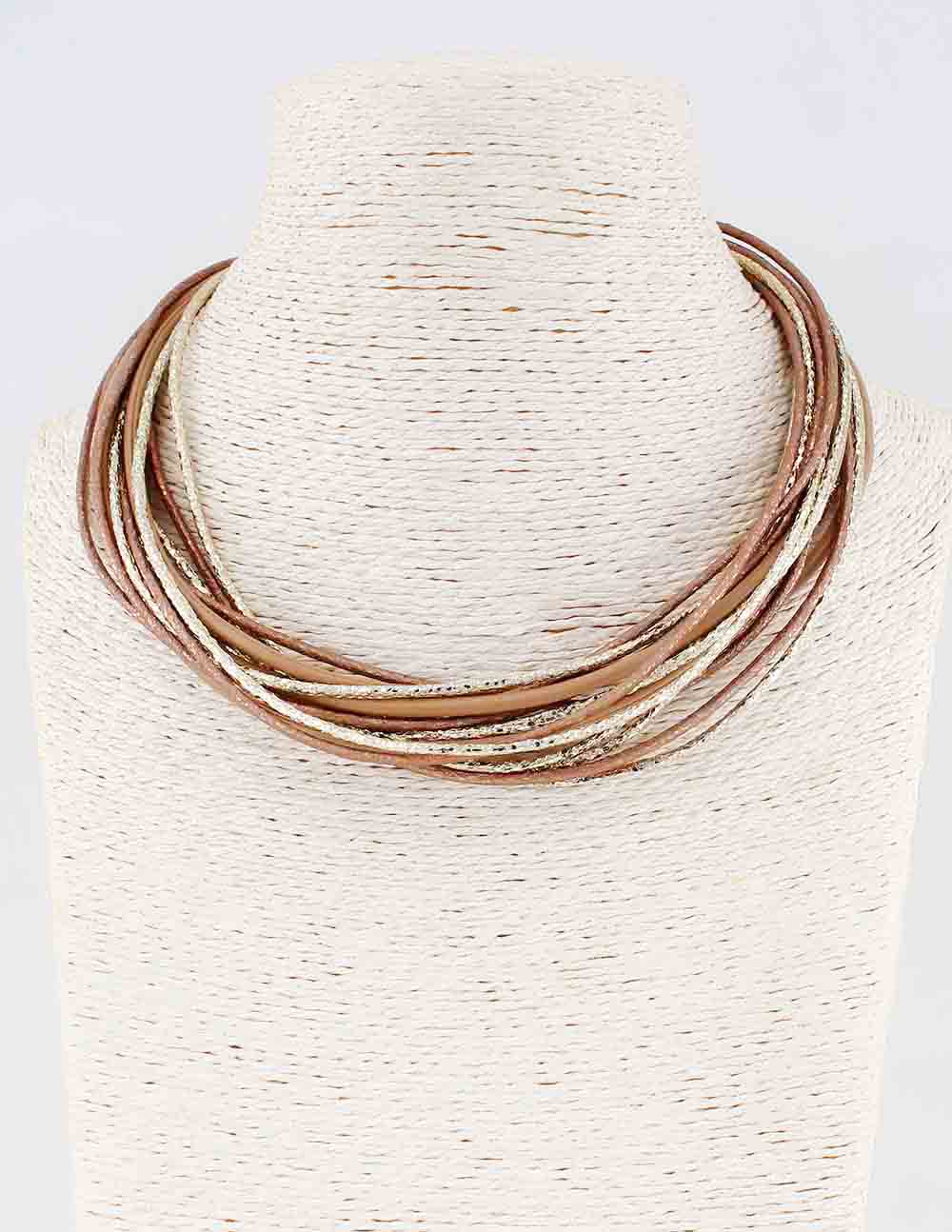 Brown Leather and Gold Cords 16"-18" Necklace