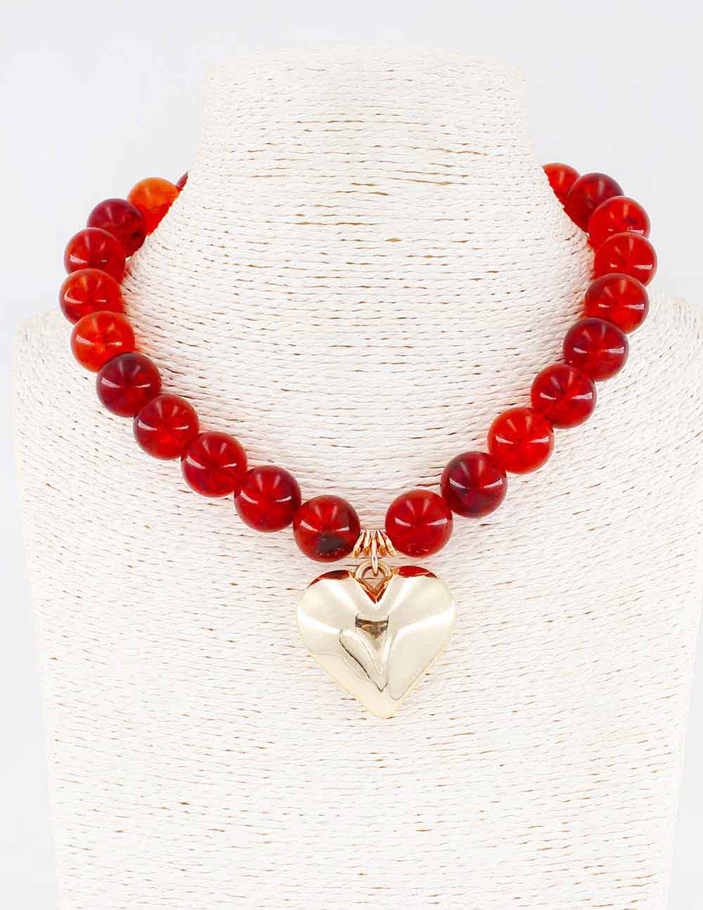 Brown 18MM Beaded with Gold Heart Charm 16"-18" Necklace