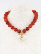 Brown 18MM Beaded with Gold Heart Charm 16"-18" Necklace