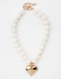 Natural/Cream 18MM Beaded with Gold Heart Charm 16"-18" Necklace