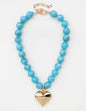 Turquoise 18MM Beaded with Gold Heart Charm 16"-18" Necklace
