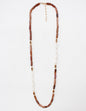 Brown and White Oval Stone Glass Beaded 32" Necklace