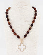 Brown Acrylic Beaded with Pearlized White Cross 18" Necklace