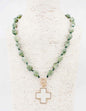 Olive Acrylic Beaded with Pearlized White Cross 18" Necklace