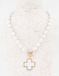 Pearl Acrylic Beaded with Pearlized White Cross 18" Necklace