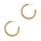 Gold Rhinestone Textured Hoop 1.5" Earring