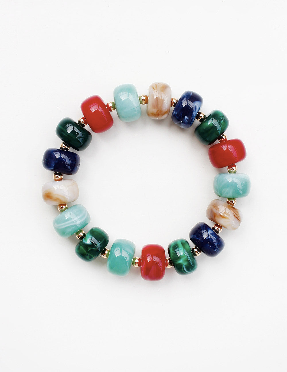 Navy Multi Acrylic Oval Beaded Stretch Bracelet