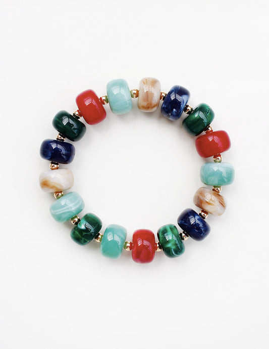 Navy Multi Acrylic Oval Beaded Stretch Bracelet