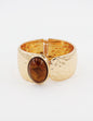 Gold Large Hinged Bangle with Brown Acrylic Accent
