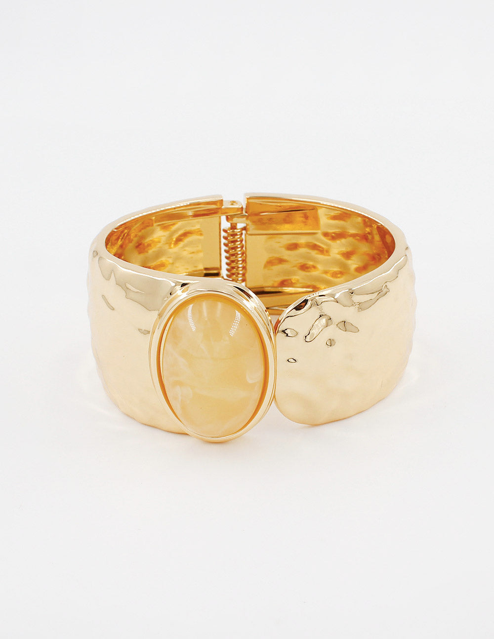 Gold Large Hinged Bangle with Natural Acrylic Accent