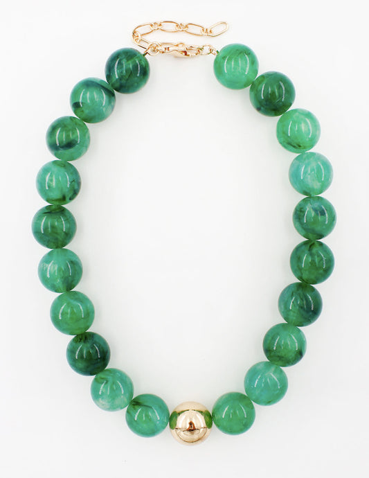 Green 14MM with Gold Ball Accent 16"-18" Necklace