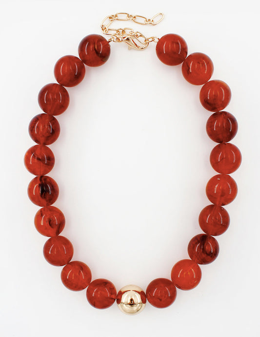 Brown 14MM with Gold Ball Accent 16"-18" Necklace