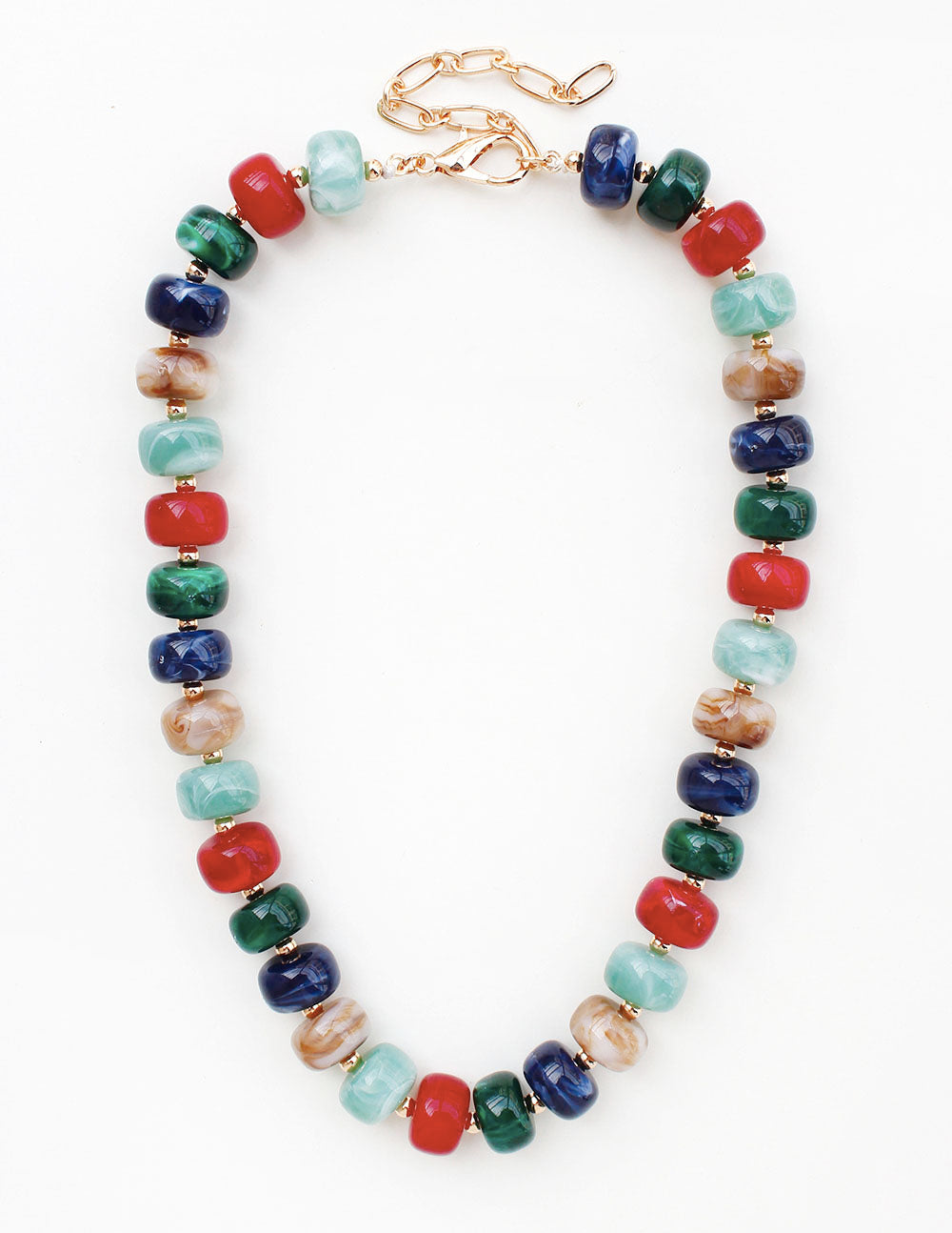 Navy Multi Large Oval Acrylic Beaded 16"-18" Necklace