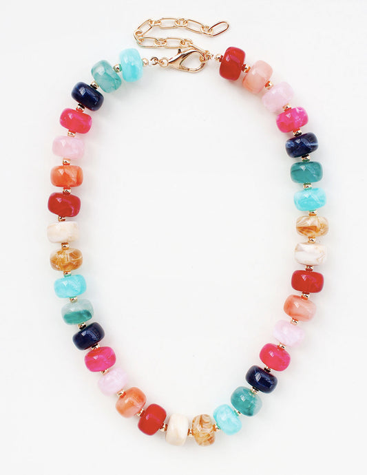 Bright Multi Large Oval Acrylic Beaded 16"-18" Necklace