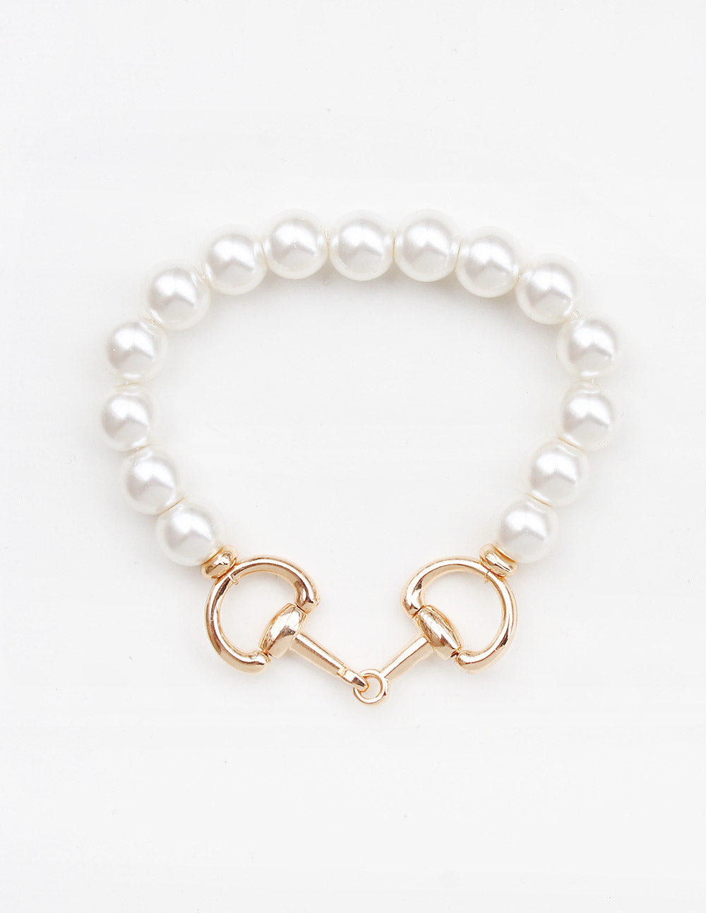 Pearl Bracelet with Gold Horsebit Stretch Bracelet