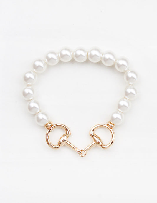 Pearl Bracelet with Gold Horsebit Stretch Bracelet