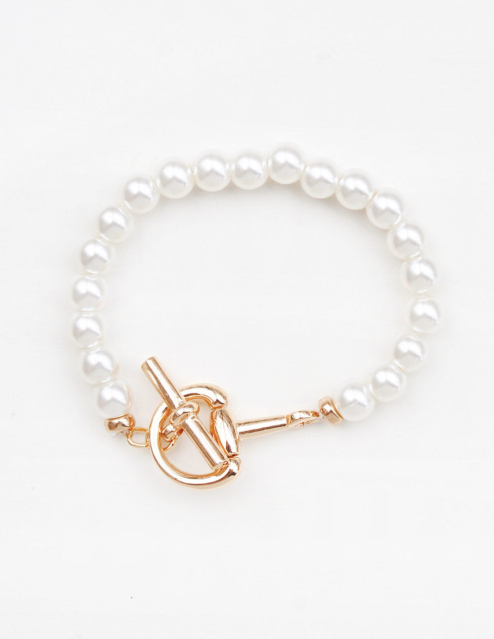 Pearl Stretch Bracelet with Gold Horse Bit Accents