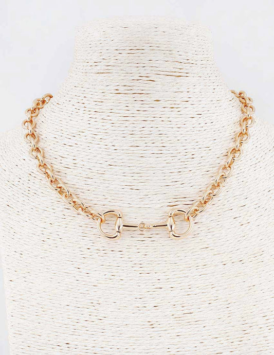 Gold Interlocking Chain with Gold Horse Bit 16"-18" Necklace