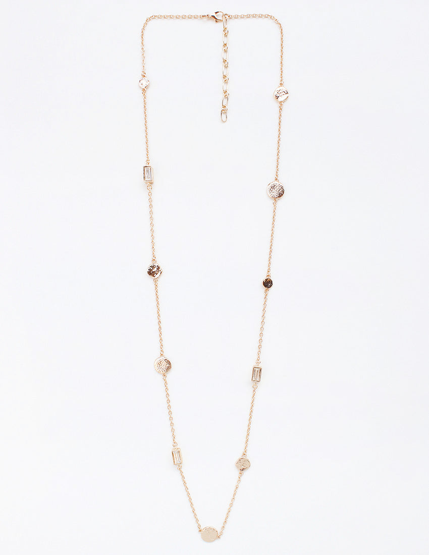 Gold Thin Chain with Hammered 36" Necklace