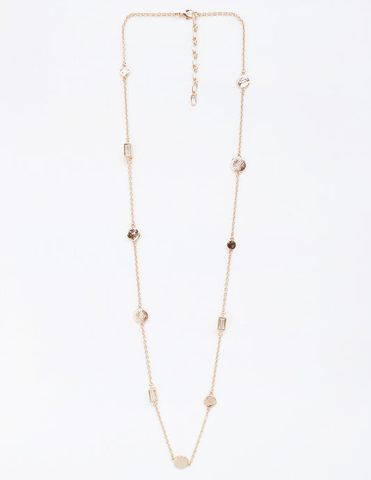 Gold Thin Chain with Hammered 36" Necklace