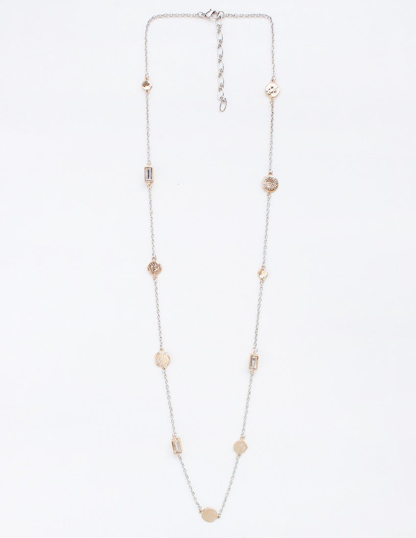 Silver Thin Chain with Gold Hammered 36" Necklace