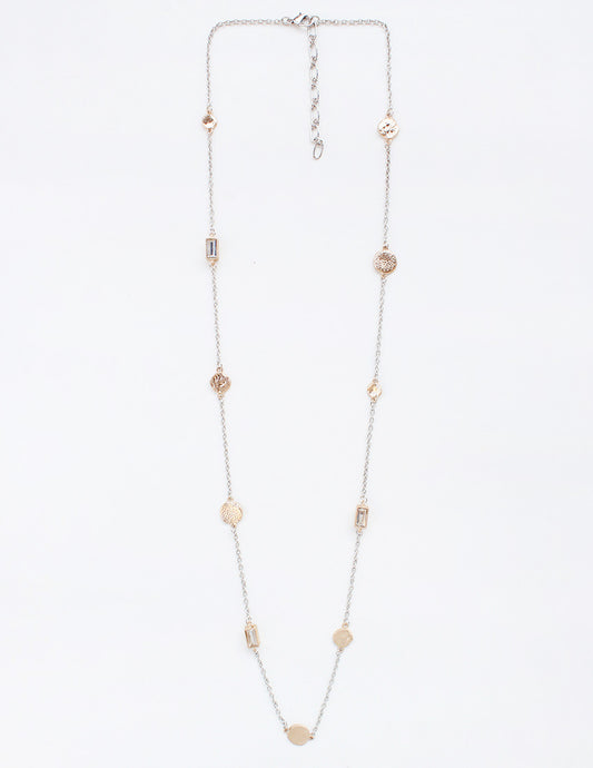 Silver Thin Chain with Gold Hammered 36" Necklace