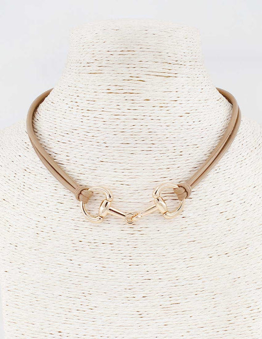 Natural Tan Leather Rope with Gold Horse Bit 16"-18" Necklace