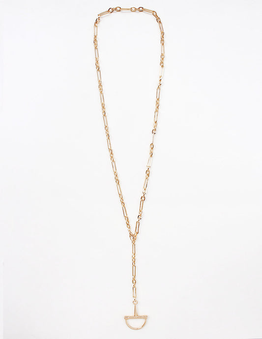 Gold Chain with Horsebit Y Drop 32" Necklace