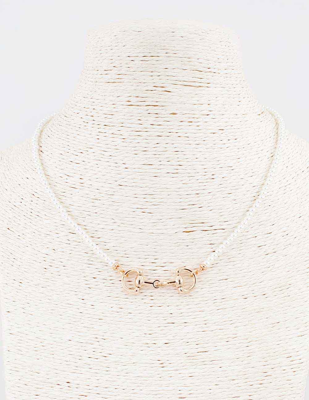 4MM Pearl with Gold Horse Bit 16"-18" Necklace