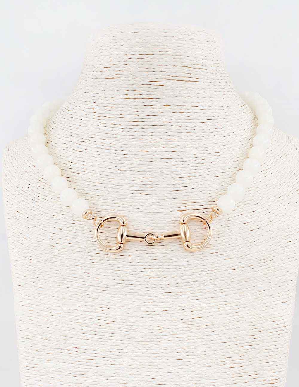 Natural Beaded with Gold Horsebit 16"-18" Necklace