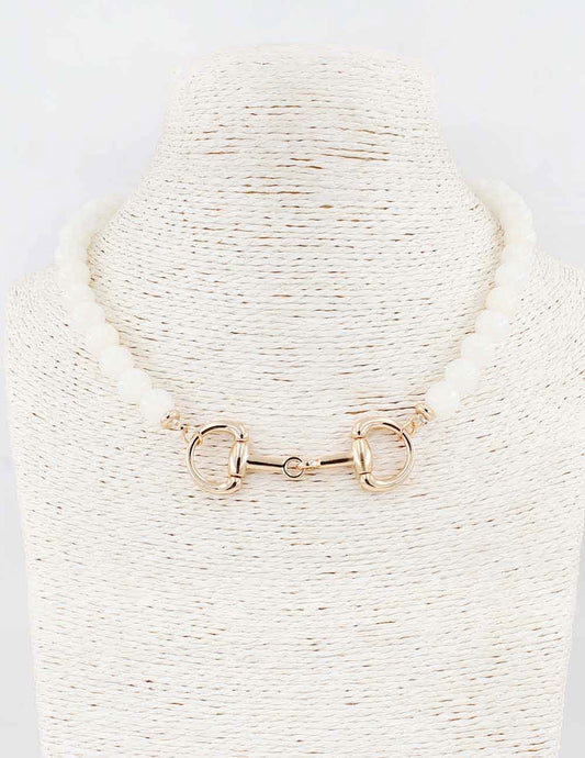 Natural Beaded with Gold Horsebit 16"-18" Necklace