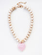 Natural Acrylic Larged Beaded with Pink Heart 16"-18" Necklace