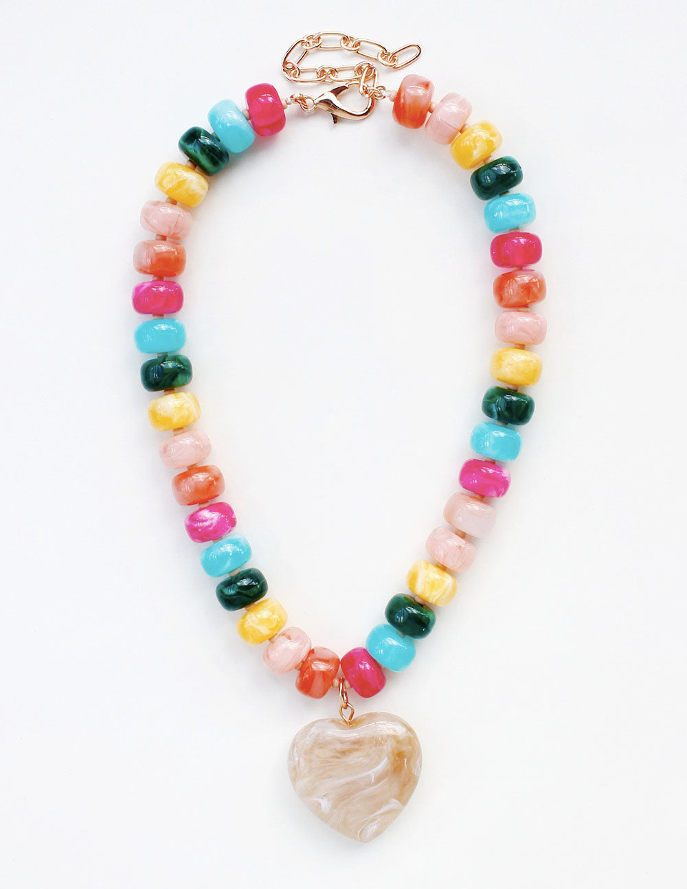 Bright Multi Acrylic Larged Beaded with Natural Heart 16"-18" Necklace