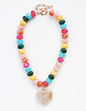 Bright Multi Acrylic Larged Beaded with Natural Heart 16"-18" Necklace