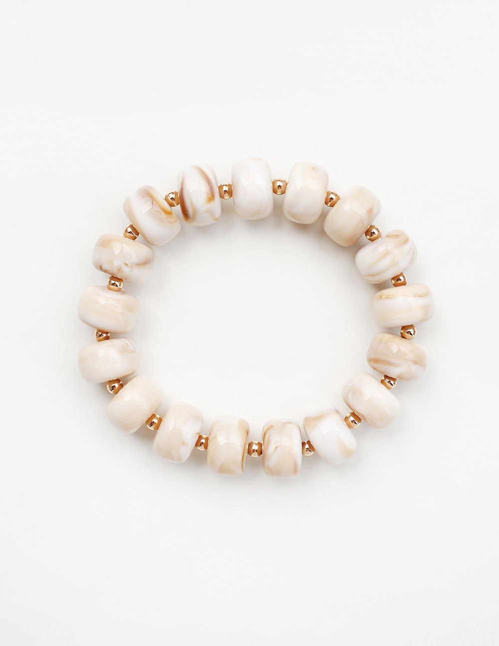 Cream Acrylic Oval Beaded Stretch Bracelet