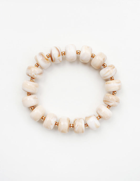 Cream Acrylic Oval Beaded Stretch Bracelet