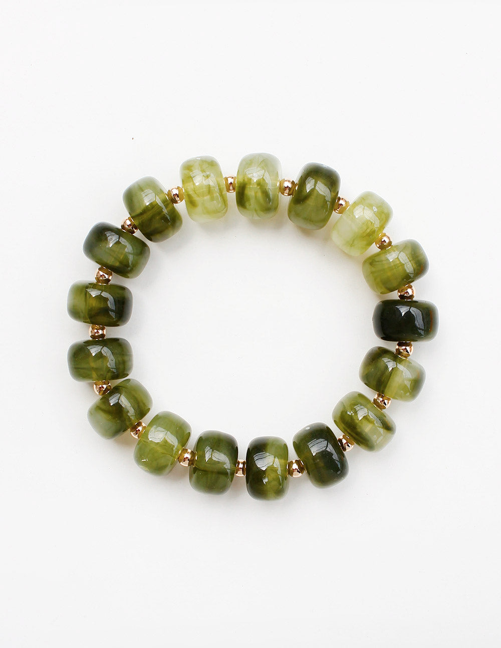 Olive Green Acrylic Oval Beaded Stretch Bracelet