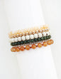 Set of 5 Natural and Green Beaded Stretch Bracelets