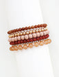 Set of 5 Brown and Rose Beaded Stretch Bracelets