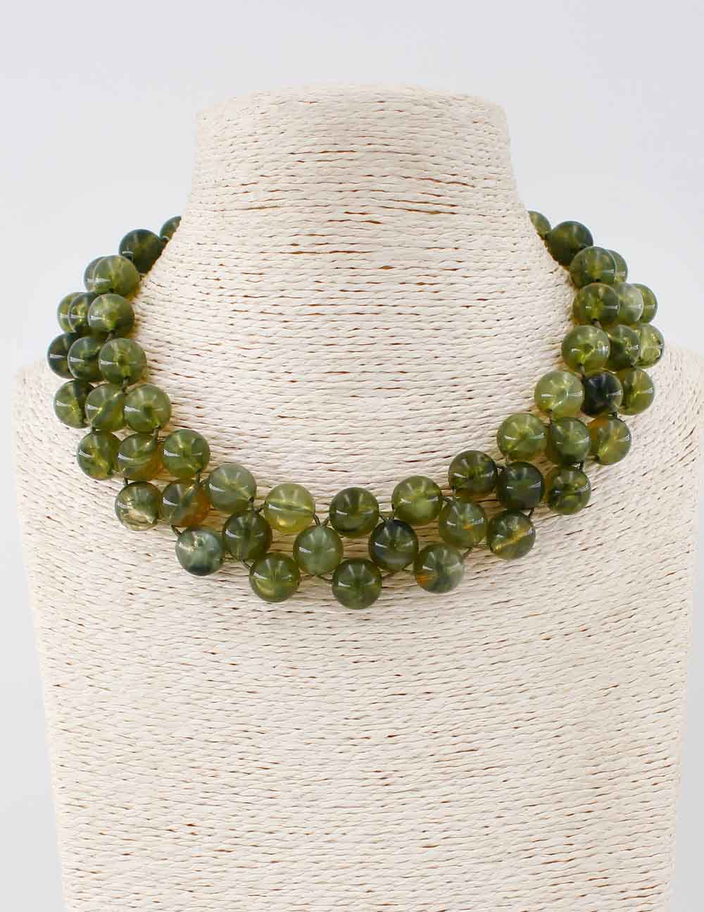 Triple Layered Olive Beaded Chunky 16"-18" Necklace