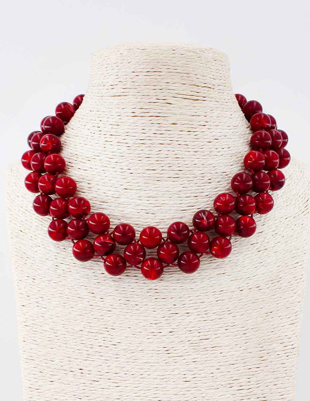 Triple Layered Maroon Beaded Chunky 16"-18" Necklace
