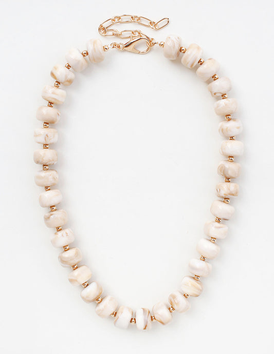 White/Cream Oval Beaded Chunky 16"-18" Necklace