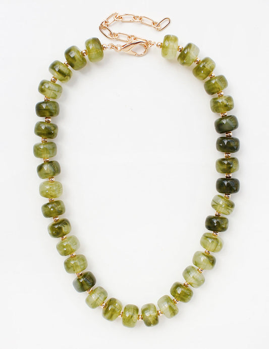 Olive Green Oval Beaded Chunky 16"-18" Necklace